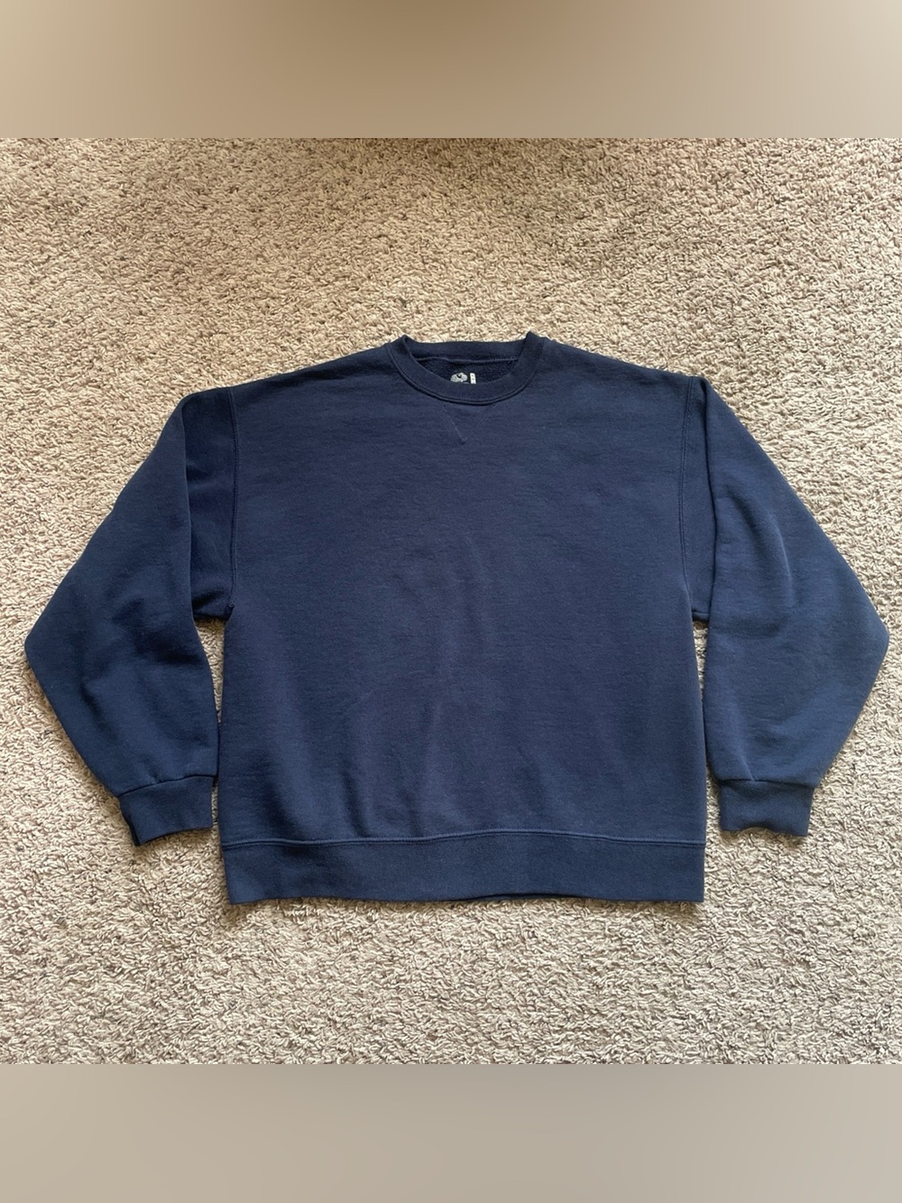 Vintage Fruit Of The Loom Men Sweatshirt Medium Blue Blank Pullover Y2K